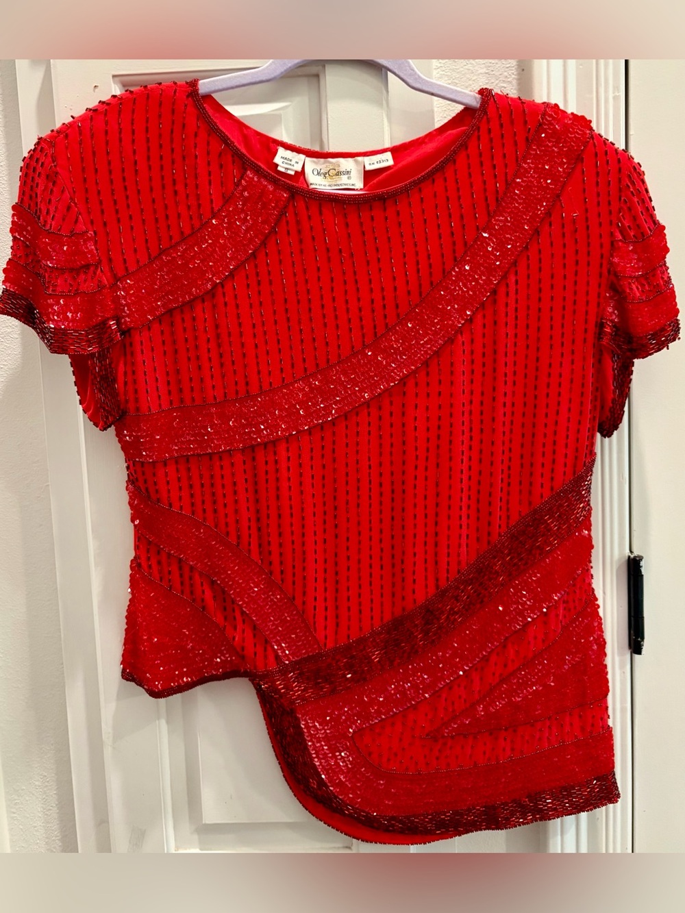 EUC! OLEG CASSINI Red Short Sleeve Formal & Holiday Top/Special Occasions